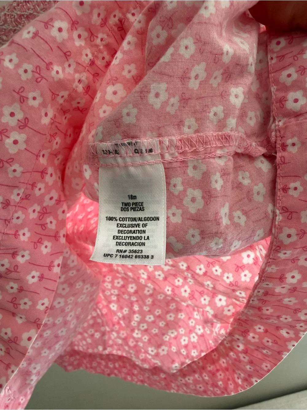 Smocked A-Line Dress Pink White Floral Smocked Bow Girls 18 Months Sleeveless